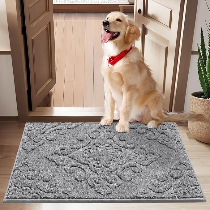 COSY HOMEER Door Mat 24”x36”,Absorbent Dirt Trapper Entryway Rugs,Non-Slip Welcome Mat,Washable Entry Rugs,Low Pile Doormat for Front Back Door,Wet Shoes & Paws,Grey