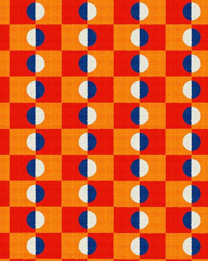 Modern Checkerboard Area Rug with Orange and Red Pattern Vibrant Non Slip Washable 8x12 Rugs for Living Room Dining Room Bedroom Home Office Playroom Large Indoor Carpet Durable Bathmat