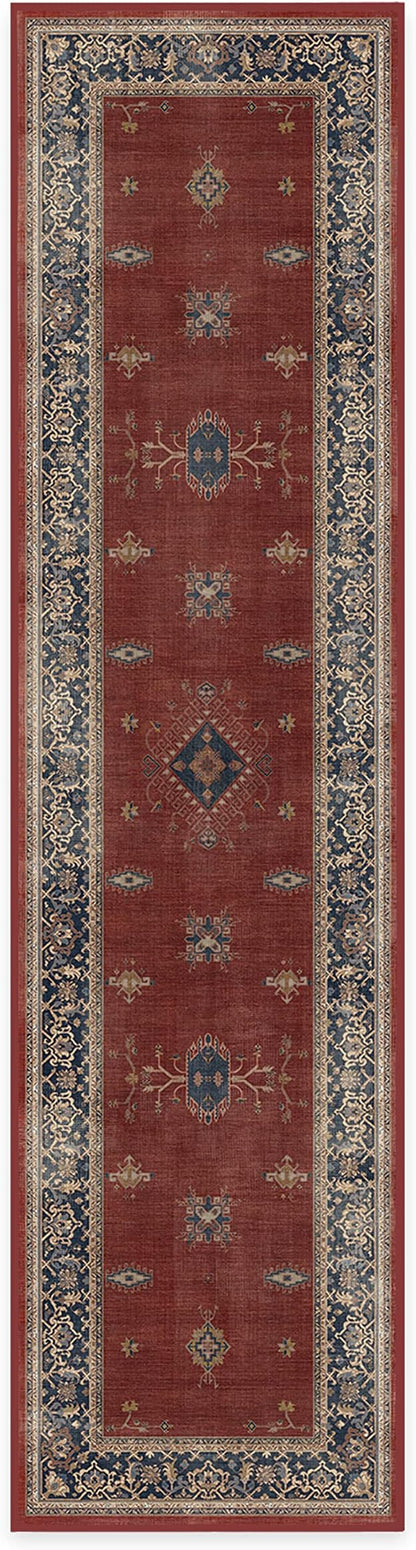 RUGGABLE Washable Vintage Runner Rug – Verena Amber Red 2.5x10, Stain-Resistant, Non-Slip Hallway Runner – Machine Washable Rug for Hallway, Entryway, Living Room & Kitchen–with Cushioned Pad