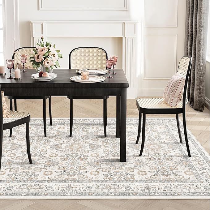 WITSHOCK Living Room Area Rugs 8x10: Soft Non-Slip Backing Washable Rugs Vintage Large Carpet for Bedroom Office Dining Room Kitchen Stain Resistant Home Decor Rug