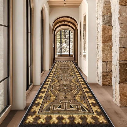 Brown Geometric Runner Rug, 2.6x7ft Hallway Runner Washable Rug, Corridor & Foyer High-Traffic Rugs, Indoor Durable Non-Slip Mat, Vintage Southwestern Decorative Home Carpet