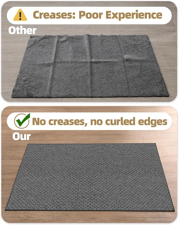 Color&Geometry Ultra Thin Indoor Door Mat Non Slip Rubber Backed Dirt Trapper 48"x72"(Rolled-up NO Creases), Rugs for Entryway, Front Door Mat Indoor Washable Low-Profile Entry Mat, Grey