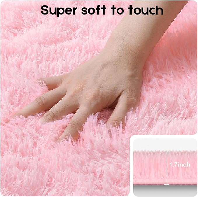 8x10 Area Rugs for Living Room, Fluffy Large Pink Rugs for Bedroom, Soft Shag Fuzzy Non-Slip Carpet for Kids Boys and Girls Nursery Room Dorm Indoor Home Decor (Pink, 8ft x 10ft)