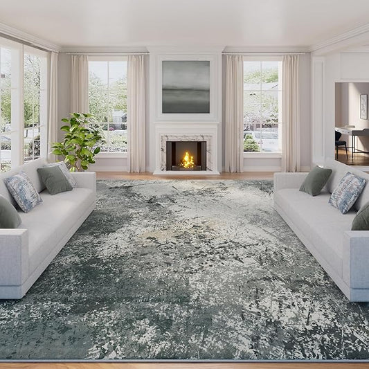Arbosofe Modern Abstract Rug for Living Room, 6'x9' Washable Area Rug with Non-Slip Backing & Short Pile, Large Carpet with Abstract Pattern for Living Room Bedroom and Dining Floor Carpet Grey