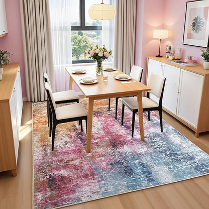 Washable Abstract Rug, 8x10 Modern Area Rugs with Non-Slip Rubber Backed for Living Room, Thin but Soft Contemporary Carpet Kitchen Bedroom Dining Room Decor, Galaxy