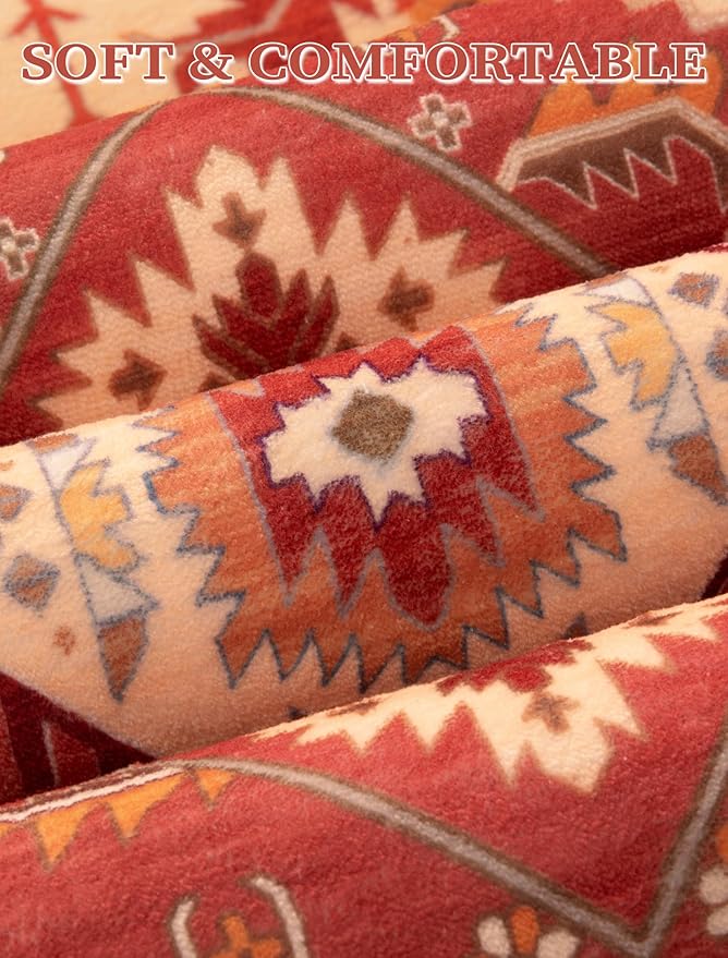SERISSA Runner Rug for Hallways, 2'6"x12' Washable Non Slip Kitchen Runner Rug, Extra Long Boho Rug Ultra Soft Vintage Red Beige Print Floor Carpet for Bedroom Hallway Entryway Bathroom Laundry Room