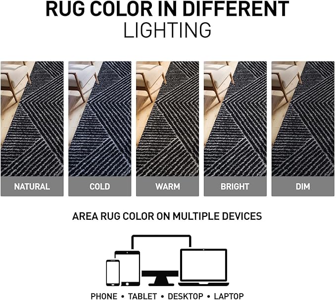 Rugshop Geometric Diamond Stripe Shag Runner Rug Anthracite Dark Gray 2' 3" x 8' Perfect for Hallways, Kitchens, or Behind The Sofa