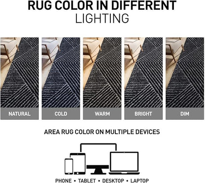 Rugshop Geometric Diamond Stripe Shag Area Rug Anthracite Dark Gray 4' x 6' Ideal for Small Living Rooms, Offices, or Beside The Bed
