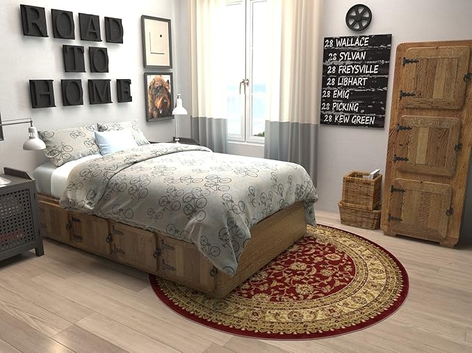 Unique Loom Voyage Collection Traditional Oriental Classic Intricate Design Area Rug (6' 0 x 6' 0 Round, Red/Gold)