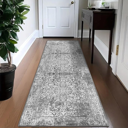 vivorug Runner Rug 2'x8' Vintage Washable Non-Slip Runners for Hallways Kitchen Entryway Laundry Room Carpet Hallway Runner Grey