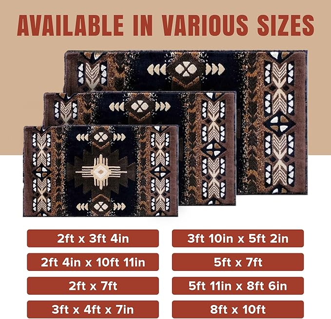 YHSF South West Native American Area Rug C318 - Easy Clean, Thick, Soft, Durable Native Tribal American Indian Inspired Rug for Bedroom/Living Room and More - Black, 2 Feet x 3 Feet 4 Inches