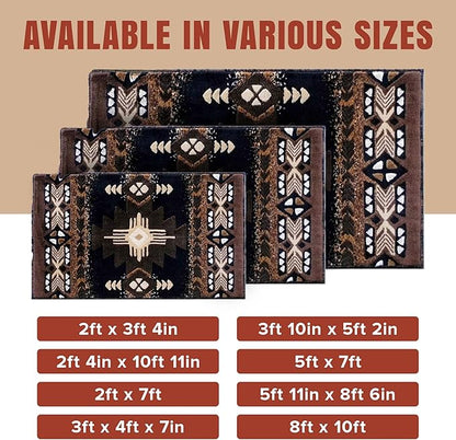 YHSF South West Native American Area Rug C318 - Easy Clean, Thick, Soft, Durable Native Tribal American Indian Inspired Rug for Bedroom/Living Room and More - Black, 2 Feet x 3 Feet 4 Inches