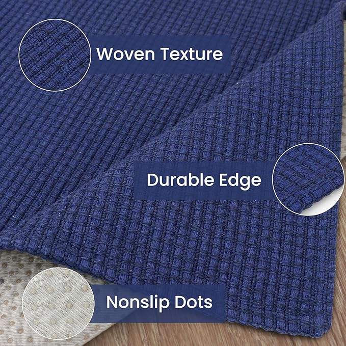 IOHOUZE Washable Area Rug 3x5 Non Slip Woven Rugs for Entryway Rugs Indoor Outdoor Doormat Throw Rug Floor Carpet for Entrance Kitchen Living Room, Royal Blue/Navy