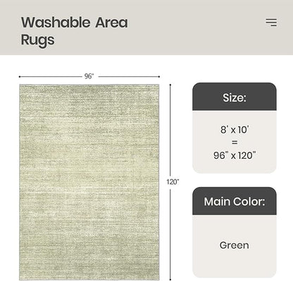 Valenrug Washable Rug 8x10 - Stain Resistant 8x10 Area Rugs for Living Room, Non Slip Backing Printed Rugs for Bedroom, Folable Machine Washable Area Rug (8'x10', Green)