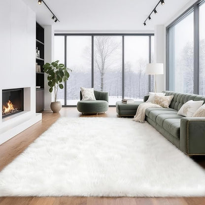 6x9 Solid Fluffy White Area Rug – Washable, Durable, Large Bedroom Rug, Non-Slip High Pile Shag Rugs for Living Room, Sofa Coffee Table, Nursery Rooms, Kids Room, Soft Indoor Floor Carpet