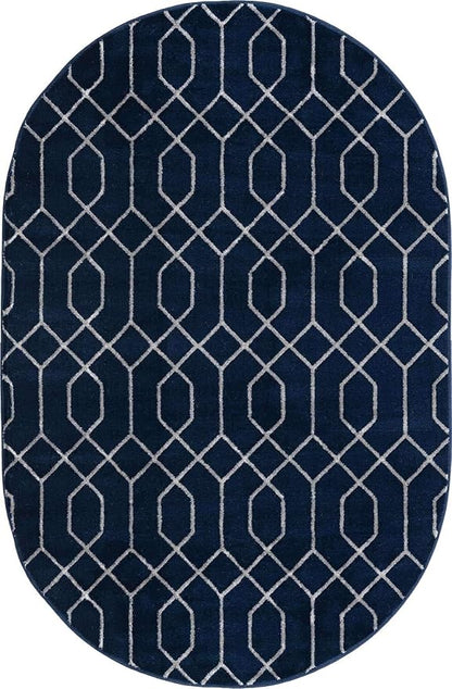 Unique Loom Marilyn Monroe Glam Collection Area Rug - Trellis (5' 3' x 8' Oval, Navy Blue Silver/ Silver)