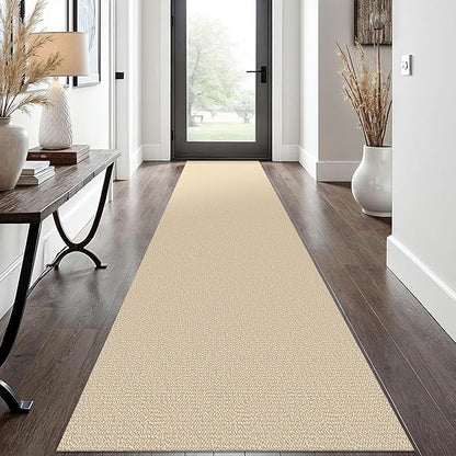 EARTHALL Washable Runner Rug 2x12 Ft Non Slip Runners for Hallways Long Cotton Rubber Backed Kitchen Runner Braided Indoor Floor Carpet Runners for Entryway, Hall, Kitchen, Golden Beige/White