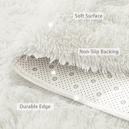 Beglad Fluffy Area Rugs 3 x 5 Feet, Modern Minimalist Style Shag Rugs, Non-Slip Indoor Carpet Soft Rugs for Bedroom, Living Room Cream White