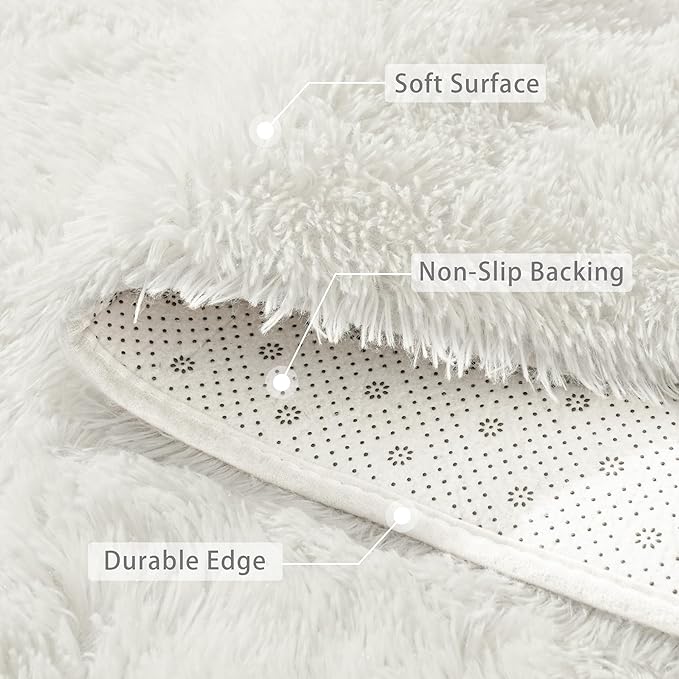 Beglad Fluffy Large Area Rugs 8x10 Feet, Modern Minimalist Style Shag Fuzzy Rugs, Non-Slip Indoor Carpet Soft Rugs for Kids Room, Bedroom & Living Room, Cream White