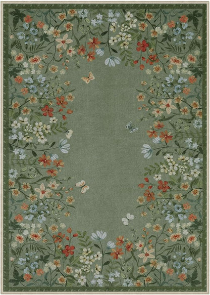 Wonnitar Washable 5x7 Area Rugs, Green Floral Rugs for Bedroom, Non-Shedding Living Room Throw Rug, Botanical Dining Room Floor Carpet for Bedside Kids Girls Bedroom (Green,5'x7')