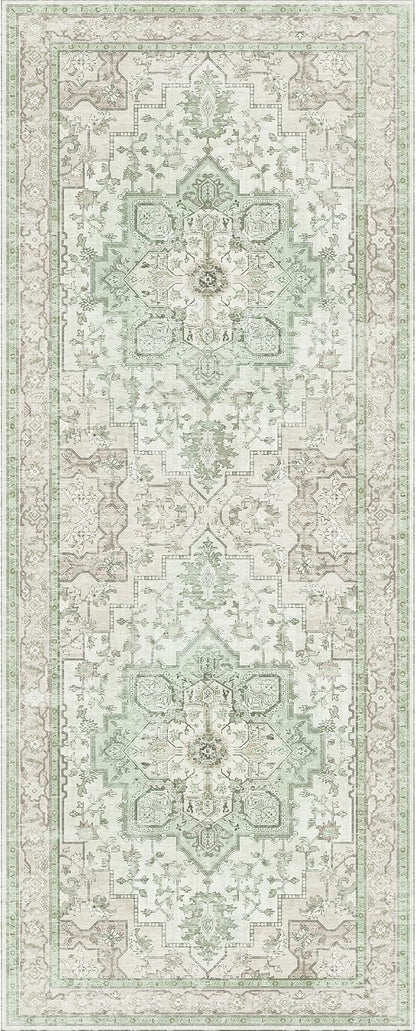 GENIMO 2x7 Runner Rugs for Hallway, Machine Washable Non Slip Vintage Rugs, Low Pile Lightweight Soft Print Rug for Enrtyway, Corridor, Home Office, Kitchen, Oat Light