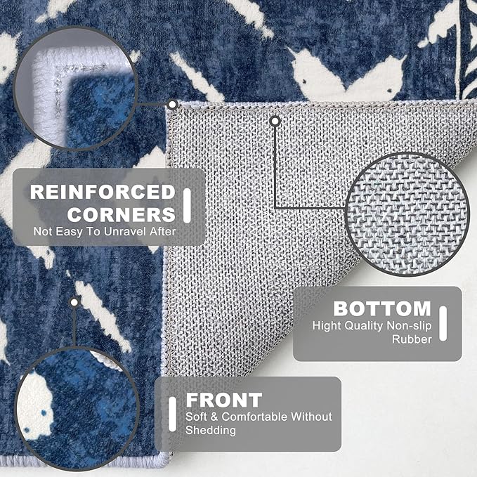 KILOCOCO Hallway Runner Rug 2'x8' Runners for Hallways Soft Washable Runner Rugs Non Slip Printed Low-Pile Runners for Bedroom Kitchen Living Room Laundry Room Boho Rugs, Blue