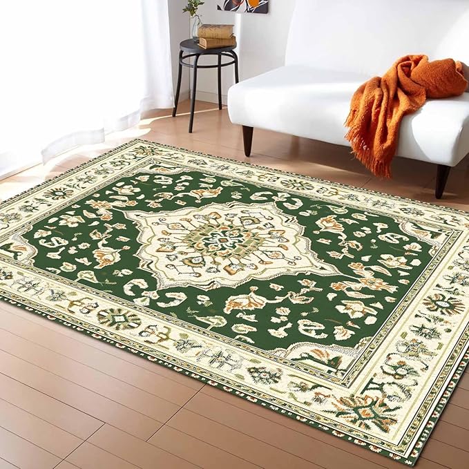 Green Bohemian Rectangular Area Rugs for Living Room Bedroom 2.8 x 5 ft Vintage Farmhouse Floral Pattern Non-Shedding Soft Low Pile Rug Non Slip Washable Rug for Nursery Entryway Playroom