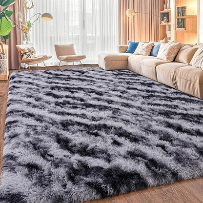 Shaggy Modern Shag Area Rug for Bedroom, Upgrade Non-Slip Plush Fluffy Carpet for Kids Room Home Decor, Plush Area Rug Tie Dye Stripes 6x9Ft