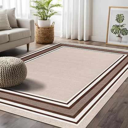 Beverly Rug Non Slip Area Rugs 2x3 Modern Bordered Non Skid Rubber Backing Soft Entryway Rug for Living Dining Room Easy to Clean Non Shedding Kitchen Bedroom Indoor Carpet 2 x 3 Beige-Brown
