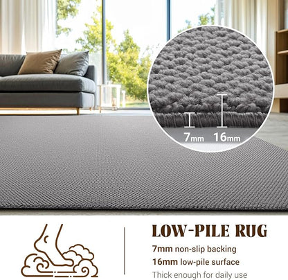 Shilucheng Wool Rug 9x12 Non-Slip, Blend 80% Wool and 20% Cotton Rugs for Living Room, Bedroom, Dinning Room, Soft Durable Cotton Backing Modern Area Rug (Gray)