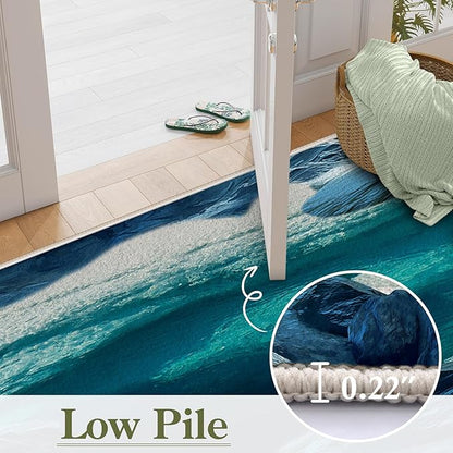 Blue Cave 3D Rugs for Bedroom, 4x5ft, Illusion Natural Landscape Blue Water Pool Entryway Rug, Rubber Backed Non Skid Low Pile Carpet，Foldable Soft No Crease Mats for Sofa Indoor