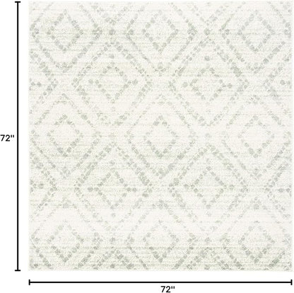 SAFAVIEH Adirondack Collection Area Rug - 6' Square, Ivory & Green, Modern Diamond Distressed Design, Non-Shedding & Easy Care, Ideal for High Traffic Areas in Living Room, Bedroom (ADR131X)