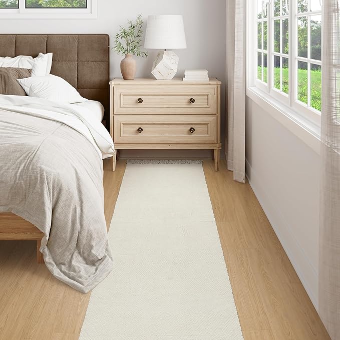 Collive Long Hallway Runner - 2.6' x 10', Washable Indoor Entryway Rug, White/Beige Braided Woven Kitchen Rug for Laundry Room Bedroom Doorway