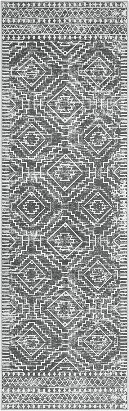 Wonnitar Moroccan Washable Kitchen Runner Rug 2'6"x8', Non-Slip Dark Grey Boho Rug Runners for Hallways, Farmhouse Floor Carpet Soft Runner for Bathroom Hall Entyway (Dark Grey,2'6"x8')