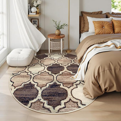 Lahome Moroccan Round Rugs - 4x4 Washable Non-Slip Small Round Area Rug Throw Soft Circle Rugs for Bedroom, Modern Print Indoor Round Carpet for Entryway Sofa Kitchen Living Room (Coffee, 4Ft-Round)