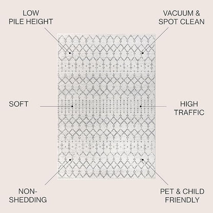 JONATHAN Y Boho Vintage Diamond Cream/Gray Indoor Area Rug 5X8 ft, Moroccan Hype for Living Room, Bedroom, Kitchen, Office, Easy-Cleaning, High Traffic, Pet-Friendly, Non-Shedding (MOH101B-5)