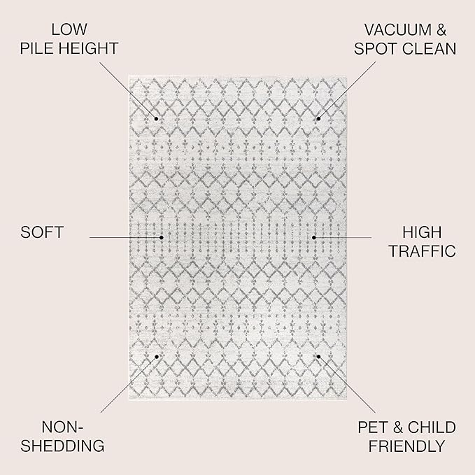 JONATHAN Y Boho Vintage Diamond Cream/Gray Round Area Rug 9 ft, Moroccan Hype for Living Room, Bedroom, Kitchen, Office, Easy-Cleaning, High Traffic, Pet-Friendly, Non-Shedding (MOH101B-9R)