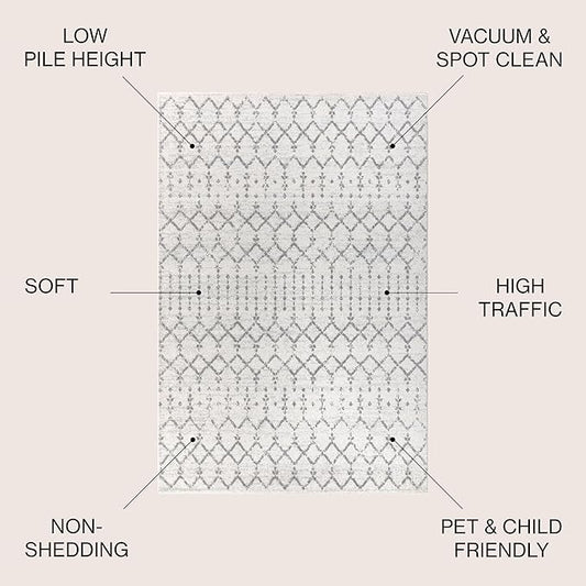 JONATHAN Y Boho Vintage Diamond Cream/Gray Indoor Area Rug 10X14 ft, Moroccan Hype for Living Room, Bedroom, Kitchen, Office, Easy-Cleaning, High Traffic, Pet-Friendly, Non-Shedding (MOH101B-14)