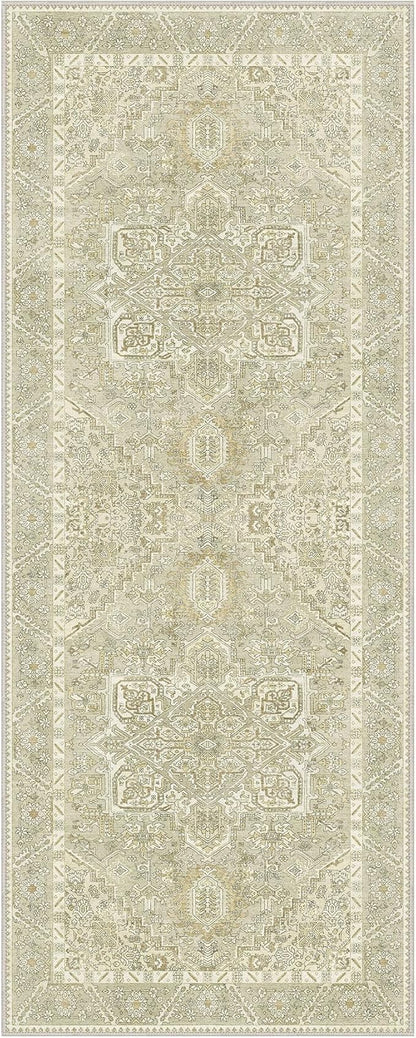 2x5 Runner Rug Machine Washable Boho Runners for Hallway,Ultra-Thin Low Pile Rug,Lightweight Indoor Carpet,Non Slip Floral Runners for Enrtyway, Corridor, Home Office, Kitchen,Taupe