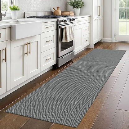 2x8 Ft Braided Runner Rug Washable Runners for Hallways Kitchen Runner Rug with Rubber Backing Cotton Entryway Runner Indoor, Woven Floor Carpet for Hall Kitchen Bedroom, Charcoal Gray/Gray