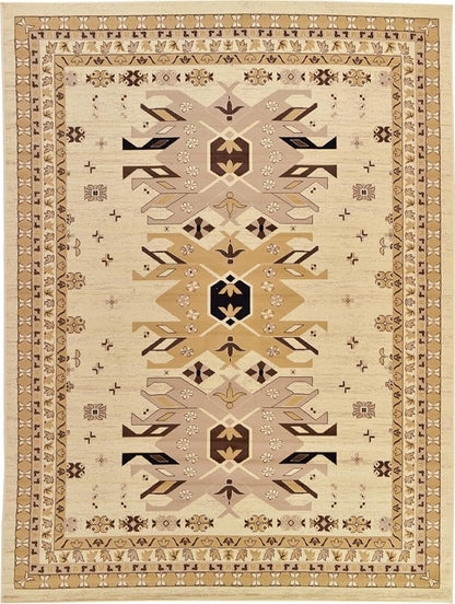 Unique Loom Taftan Collection Border Geometric Tribal Inspired Design Area Rug (9' 10 x 13' 0 Rectangular, Ivory/ Tan)