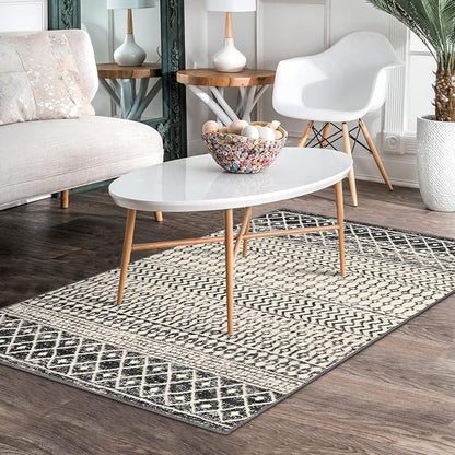 3x5 Rug for Living Room, Ultra Soft Non Slip Moroccan Washable Rug, Distressed Entryway Rugs, Low-Pile Throw Carpet Black Rugs for Bedroom Kitchen Living Room Dinning Room