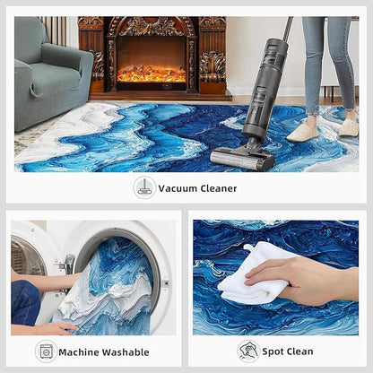 2x4 Ocean Waves Runner Rug for Hallway - Abstract Waves Kitchen Mat, Abstract Art Kitchen Runner Rug Soft Non Slip Anti Fatigue for Laundry Room Indoor Hallways