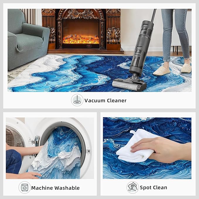 5x8 Ocean Waves Kids Rug - Abstract Waves Dining Room Rug, Abstract Art Area Rugs Indoor Modern Rugs for Bedroom Hardwood Floors Teen Room