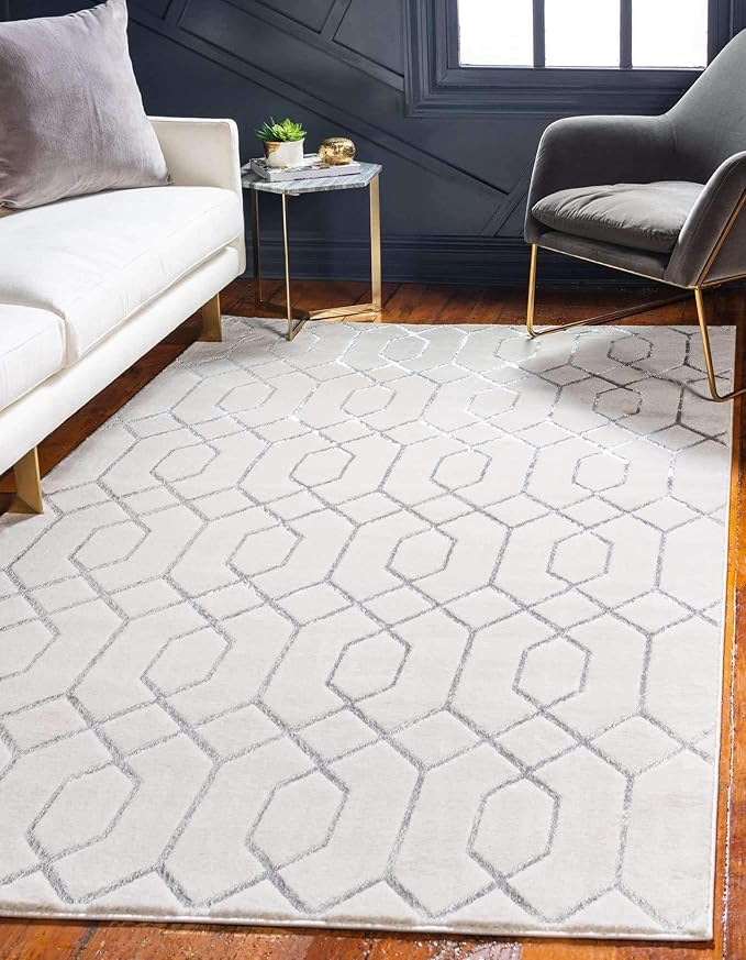 Marilyn Monroe Glam Collection Area Rug - Trellis (10'x 14' 1" Rectangle, White Silver/ Silver)