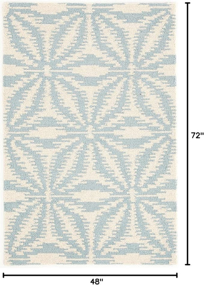 Dash & Albert Aster Sky Hand Micro Hooked Wool Rug, 4 X 6 Feet, Blue Geometric Pattern