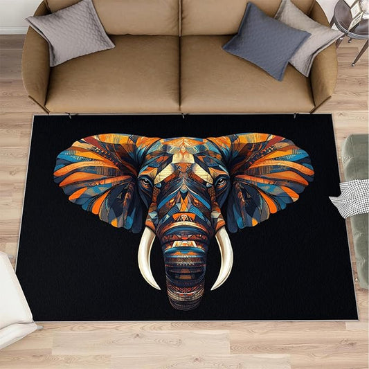 Indian Gods Rugs for Bedroom - 6x8 Area Rug - Ganesha Rugs for Living Room, Abstract 3D Ganesha Rug, Non-Slip Washable Home Decor Carpet