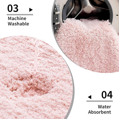 Bathroom Rugs 24x48 Non Slip Pink Fluffy Bath Mat for Bathroom Floor Washable Plush Luxury Bath Rug for Tub Soft Shaggy Absorbent Shower Sink Mat