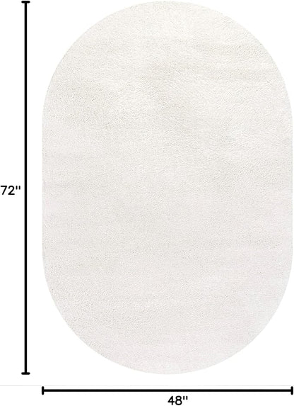 Eyely UES100T-4OV Supersoft Haze Solid Low-Pile Indoor Area Rug Casual;Contemporary;Solid;Traditional, Bedroom, Kitchen, Living Room, Easy-Cleaning, Non-Shedding, 4 X 6 Oval, Cream