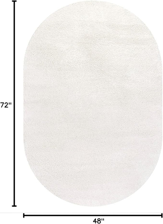 Eyely UES100T-4OV Supersoft Haze Solid Low-Pile Indoor Area Rug Casual;Contemporary;Solid;Traditional, Bedroom, Kitchen, Living Room, Easy-Cleaning, Non-Shedding, 4 X 6 Oval, Cream